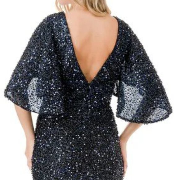 NEW LONG FORMAL SHEATH MOB DRESS EMBROIDERED W/ SPARKLING SEQUINS TC M2751T - Picture 7 of 8